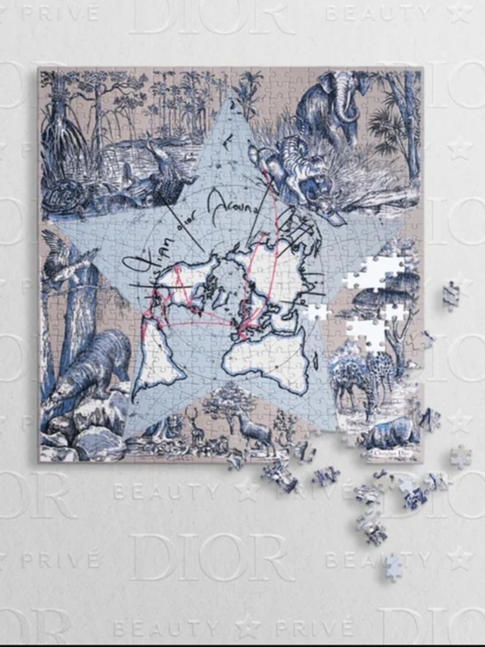 Dior Blue & Beige Star World Map Jigsaw Puzzle